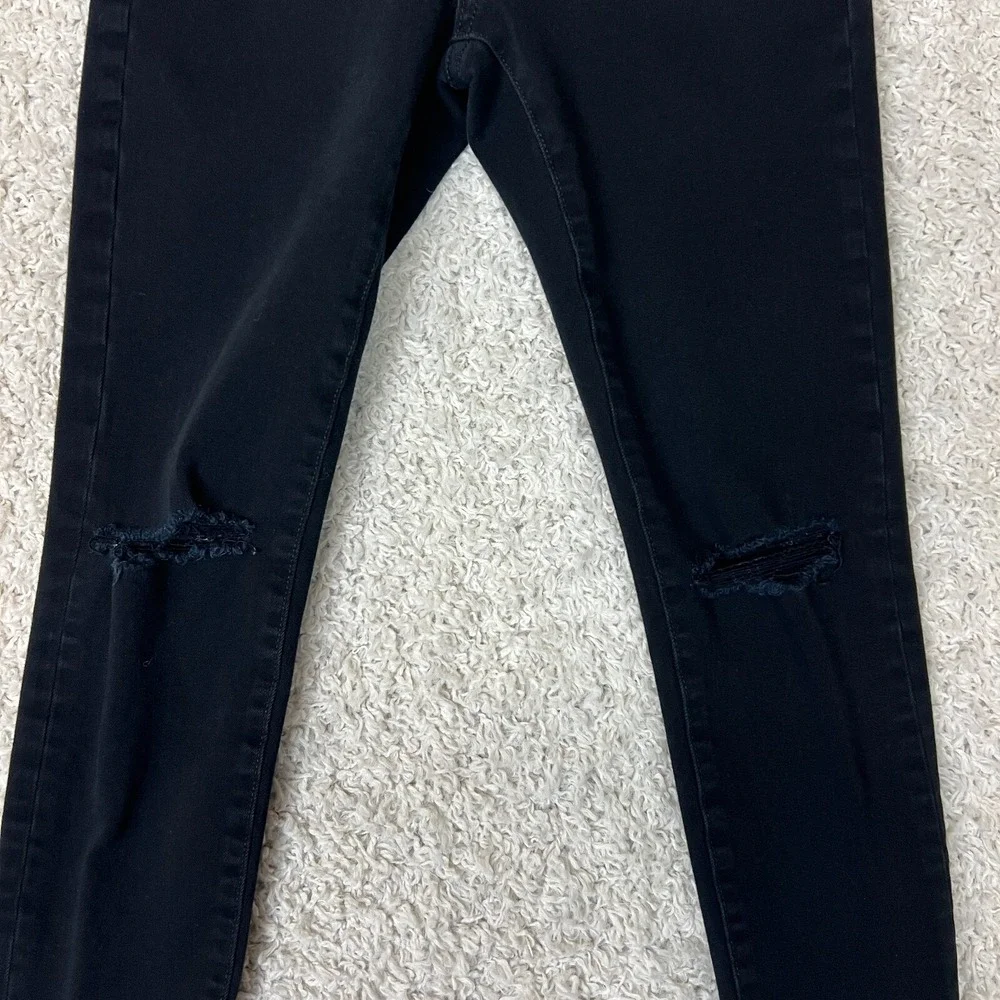Banana Republic Jeans Womens 25 Petite 25P Black Skinny Denim Distressed Raw Hem - Picture 2 of 10